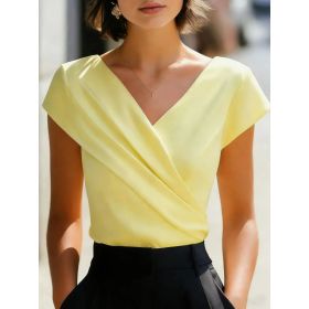 Elegant White T-Shirt With V-Neck Slim Fit And Short Sleeves (Option: Yellow-M)