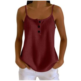 Summer Solid-color Waffle-knit Patchwork Camisole (Option: Wine Red-S)