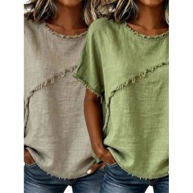 Women's Round-Neck Casual Loose Short-Sleeve Top (Option: Khaki Green-L)