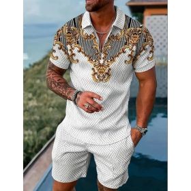 Polo Shirt Sports Short Sleeve Shorts Suit For Men (Option: Gray gold-S)