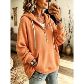 Womens Half-Placket Pullover Corduroy Hoodie (Option: Orange-M)