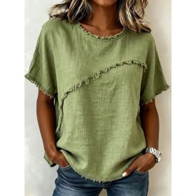 Women's Round-Neck Casual Loose Short-Sleeve Top (Option: Green-S)