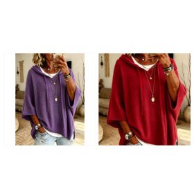 Womens Knitted New-Style Hooded Drawstring Sweater (Option: Red and Purple-L)