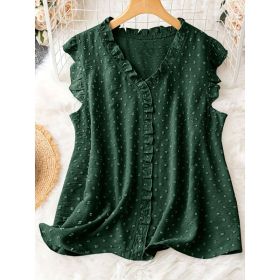 Loose-fitting Casual Vest With Short Sleeves (Option: Dark Green-0XL)
