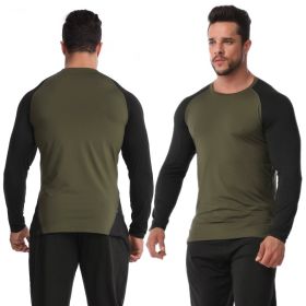 Fitness Clothes Men's High Elastic Breathability PRO Quick-drying (Option: Army Green Black-2XL-2pcs)