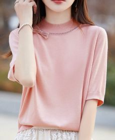Half-high Collar Women's Versatile Thin Knit Top (Option: Rosy-S)