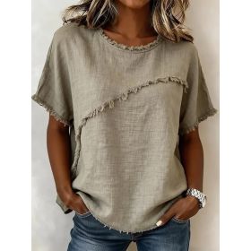 Women's Round-Neck Casual Loose Short-Sleeve Top (Option: Khaki-S)