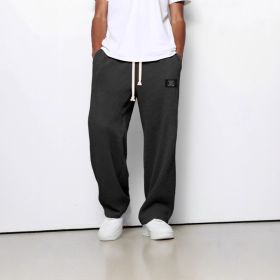 Waffle Straight Pants Fashion Brand Loose Loose  Drawstring Pockets Trousers Casual Men's Clothing (Option: Black-5XL)
