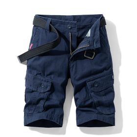 Solid Color Multi-pocket Cargo Shorts Men (Option: Navy-33)