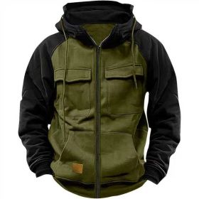 Men's Hoodie Youth Sports Multi-pocket Workwear (Option: Forest Green-XXL)
