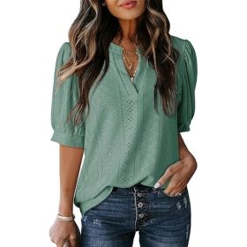 Women's Summer Business Casual Blouse V-neck Short Sleeve Shirt (Option: Green-XL)