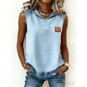 Casual Hooded Sleeveless Patchwork Denim-trimmed Loose-fitting Vest Sweatshirt For Women (Option: Blue-M)