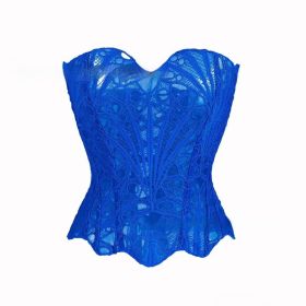 Sexy Hollow Out Corset Top Women Lace Double-layer Streetwear Party Club Corset Clothing (Option: Blue-XL)