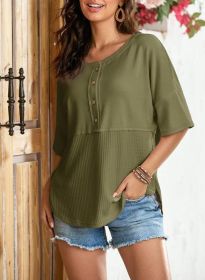 Women's Waffle Knit Top Fashion (Option: Green-L)