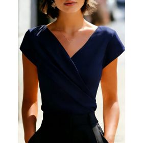 Elegant White T-Shirt With V-Neck Slim Fit And Short Sleeves (Option: Dark blue-XXL)