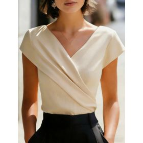 Elegant White T-Shirt With V-Neck Slim Fit And Short Sleeves (Option: Beige-XXL)