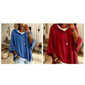 Womens Knitted New-Style Hooded Drawstring Sweater (Option: Red and Blue-3XL)