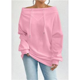 Women's Loose Casual Drawstring Off-the-shoulder Off-shoulder Top (Option: Pink-5XL)