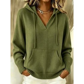 Kangaroo Pocket Knitted Hooded Drawstring Sweatshirt (Option: Army Green-XL)