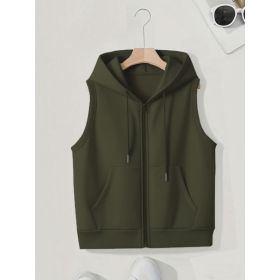 Women's Sleeveless Slim-fit Cardigan Zip Sweater (Option: Army Green-5XL)