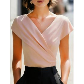 Elegant White T-Shirt With V-Neck Slim Fit And Short Sleeves (Option: Pink-XL)
