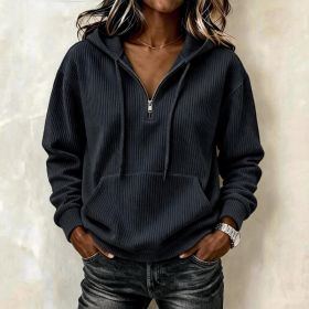 Womens Casual Long-sleeve Hooded Sweatshirt With Pockets And A Zipper (Option: Black-M)