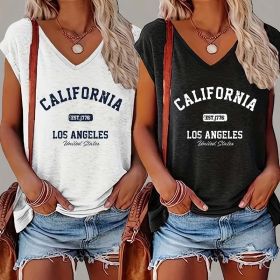Women's 2 Pack Summer Letter Graphic Printed V Neck Short Sleeve T-Shirt (Option: Black White-L)