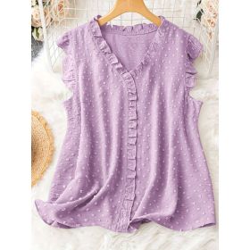Loose-fitting Casual Vest With Short Sleeves (Option: Light Purple-0XL)