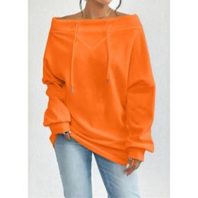 Women's Loose Casual Drawstring Off-the-shoulder Off-shoulder Top (Option: Orange-3XL)