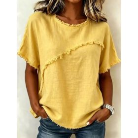 Women's Round-Neck Casual Loose Short-Sleeve Top (Option: Yellow-3XL)