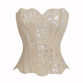 Sexy Hollow Out Corset Top Women Lace Double-layer Streetwear Party Club Corset Clothing (Option: Apricot-M)