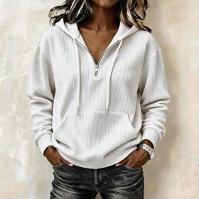 Womens Casual Long-sleeve Hooded Sweatshirt With Pockets And A Zipper (Option: White-L)