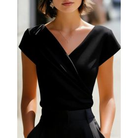 Elegant White T-Shirt With V-Neck Slim Fit And Short Sleeves (Option: Black-S)