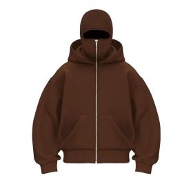 New European And American Autumn Spring Hooded Loose Cardigan Baseball Uniform Men (Option: Brown-M)