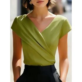 Elegant White T-Shirt With V-Neck Slim Fit And Short Sleeves (Option: Army Green-M)