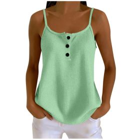 Summer Solid-color Waffle-knit Patchwork Camisole (Option: Green-S)