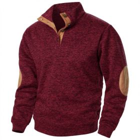 Men's Stand Collar Knitted Joint Stitching Casual Jacquard Cardigan Sweater (Option: Wine Red-S)