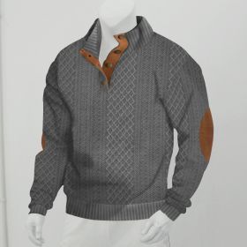 Stand Collar Long Sleeve Jacquard Knitted Pullover Sweater (Option: Dark gray-S)