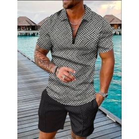 Polo Shirt Sports Short Sleeve Shorts Suit For Men (Option: Black and white2-S)