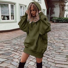 Women's Solid Color Pullover Hooded Loose Fleece Sweater (Option: Army Green-S)