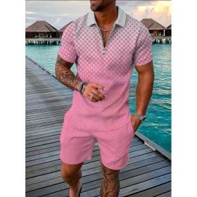 Polo Shirt Sports Short Sleeve Shorts Suit For Men (Option: Light Pink-S)