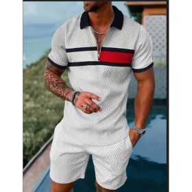 Polo Shirt Sports Short Sleeve Shorts Suit For Men (Option: White red-3XL)