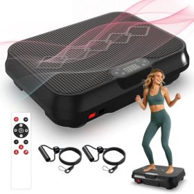 Whole Body Vibration Plate Exercise Machine with Remote Control & Resistance Bands, 1-250 Adjustable Speed Vibration Platform, LCD Display Home F (Option: Black)