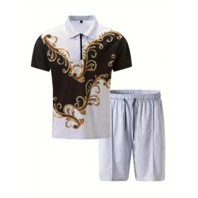 Polo Shirt Sports Short Sleeve Shorts Suit For Men (Option: Black white and gold-S)