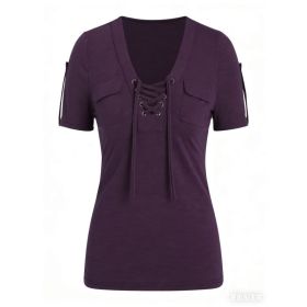 Fashionable Casual Women's Short-sleeve Top (Option: Dark Purple-S)