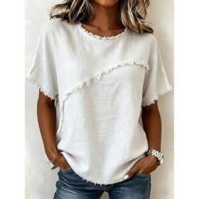 Women's Round-Neck Casual Loose Short-Sleeve Top (Option: White-S)