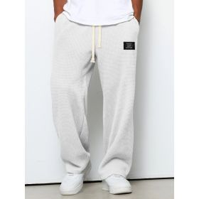 Waffle Straight Pants Fashion Brand Loose Loose  Drawstring Pockets Trousers Casual Men's Clothing (Option: White-S)