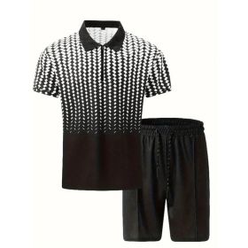 Polo Shirt Sports Short Sleeve Shorts Suit For Men (Option: White gradient-S)