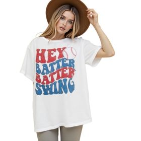 Baseball Mom Shirt Womens Baseball Shirts Oversized Hey Batter Batter Swing Graphic Ballpark Gift Short Sleeve Tops Casual Outfits Jeans Elegant (Option: M-White)