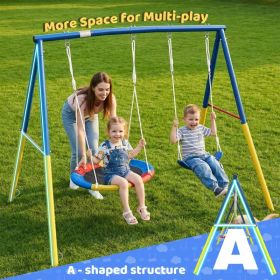 1 Set  Swing Set For Christmas Gift Backyard, 330lbs Swing Set With Heavy-Duty A-Frame Metal Outdoor Swing Stand, 1 Saucer Swing Seat & 1 Belt Sw (Option: Blue Metal Swing)